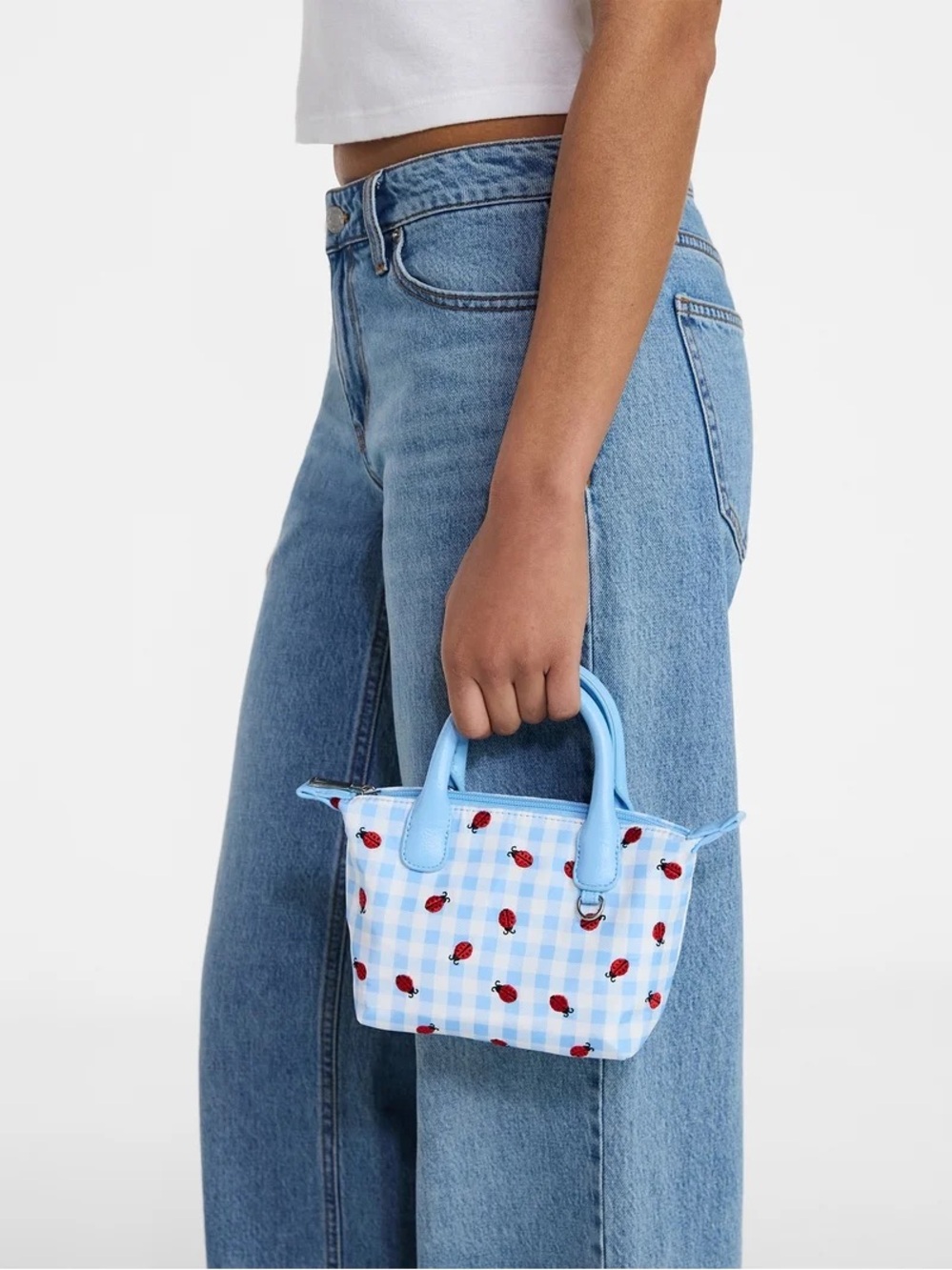 No boundaries Mini Blue Gingham Ladybug Tote Bag